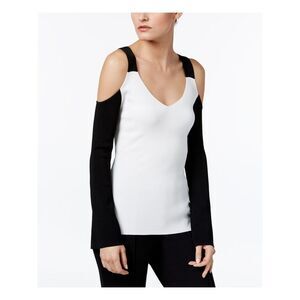 YYIGAL Womens Black Color Block Long Sleeve Off Shoulder Party Top Size: XL